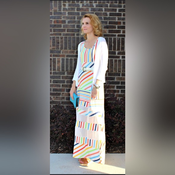 Anthropologie Peter Som Blue and Red Tiered Maxi Sundress - Picture 2 of 7